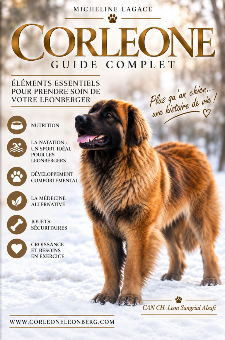 Couverture de l’e-book « Corleone — Guide complet » de Micheline Lagacé, avec un Leonberger dans la neige