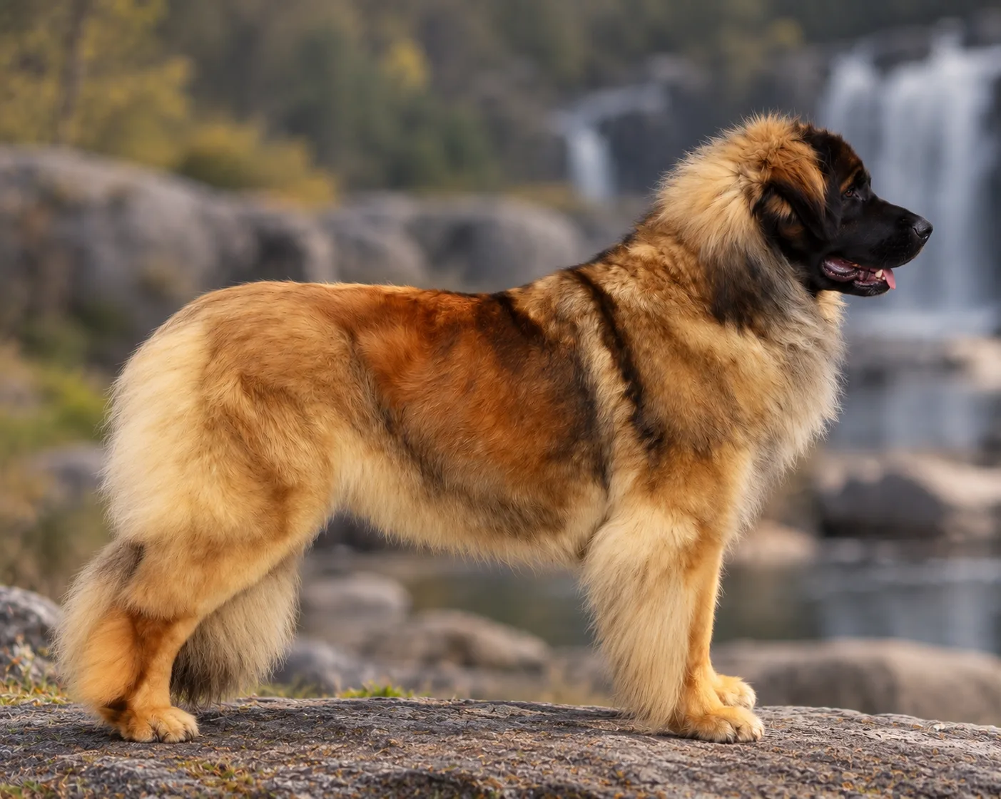 Lulu, femelle Leonberger, debout de profil