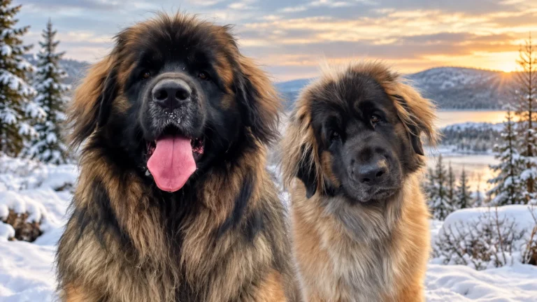 Titan et Lulu, Leonbergers de l'élevage Corleone, dans la neige